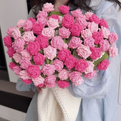 尖角玫瑰花束毯子手工编织diy材料包渐变花毯钩织礼物七夕送女友