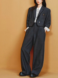 周雨彤明星同款老钱风短外套高腰阔腿裤时髦西装套装女小个子显高