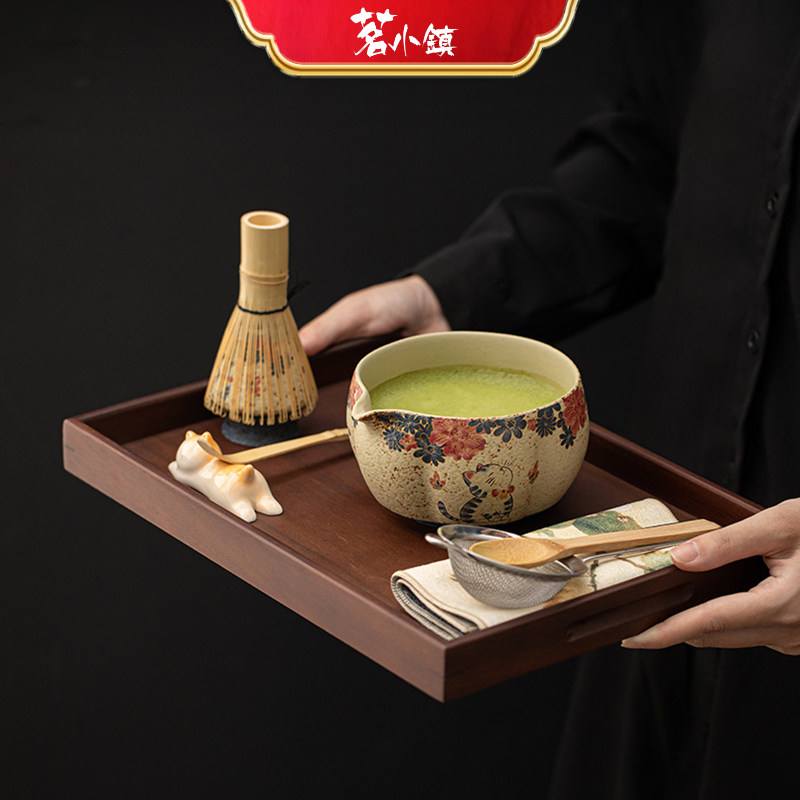 青花火石红抹茶八件套仿古打抹茶点茶整套工具茶碗茶刷搅拌器粉筛