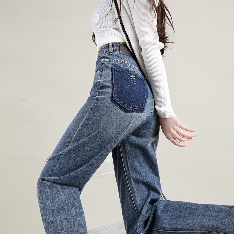 设计感阔腿牛仔裤女2024年早春新款腰宽松显瘦直筒拖地裤子春秋