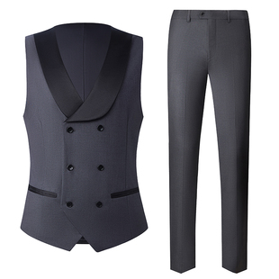 黑色青果领马甲演出服裤子套装主持人艺考歌手舞台合唱中年礼服男