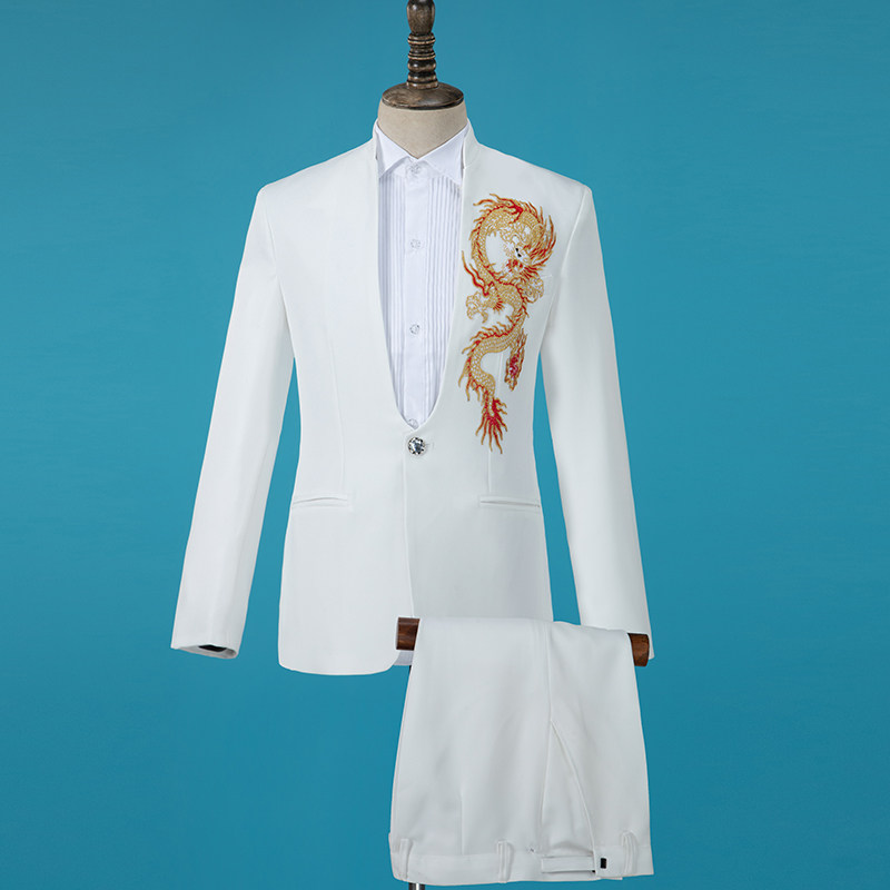 新款立领演出服男成人歌手主持服装舞台大合唱男士礼服西服套装