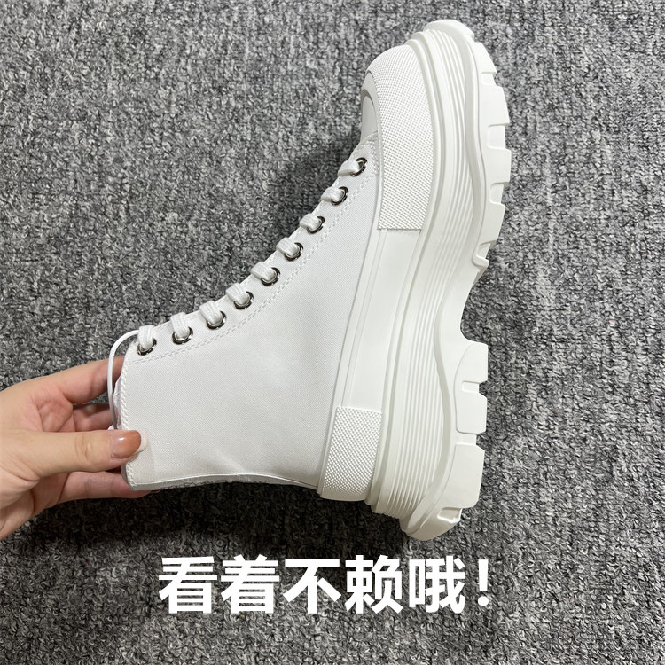 高帮帆布鞋女厚底松糕增高马丁靴春秋冬季系带老爹鞋男