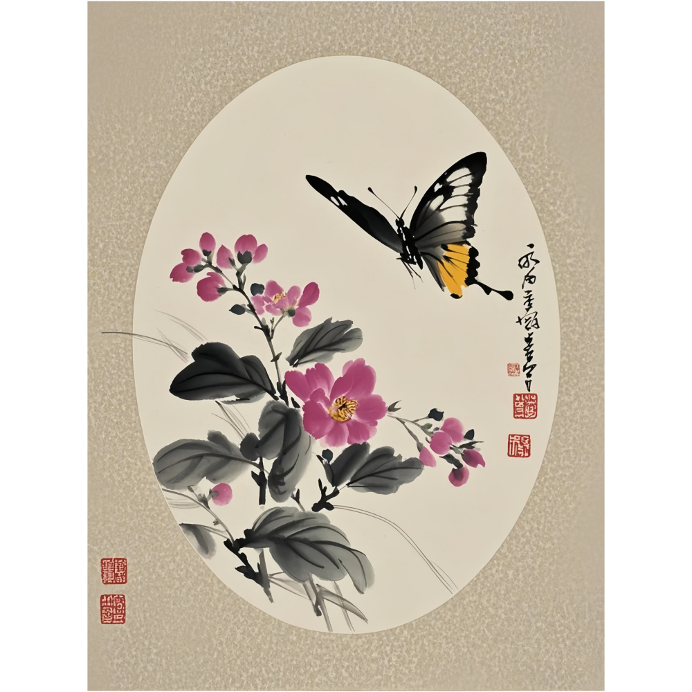 新中式淡墨国画风蝴蝶飞花装饰贴画客厅卧室书房茶室自粘墙贴防水图片