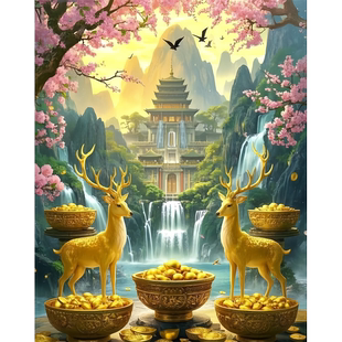 创意福禄聚财贴画客厅卧室出租房办公室聚财招财招福海报防水自粘