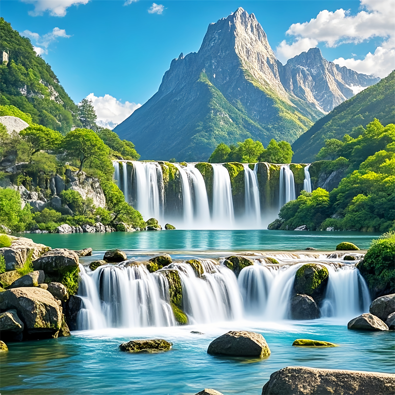 超美瀑布山水风景画客厅卧室出租房沙发床头背景海报定制防水自粘