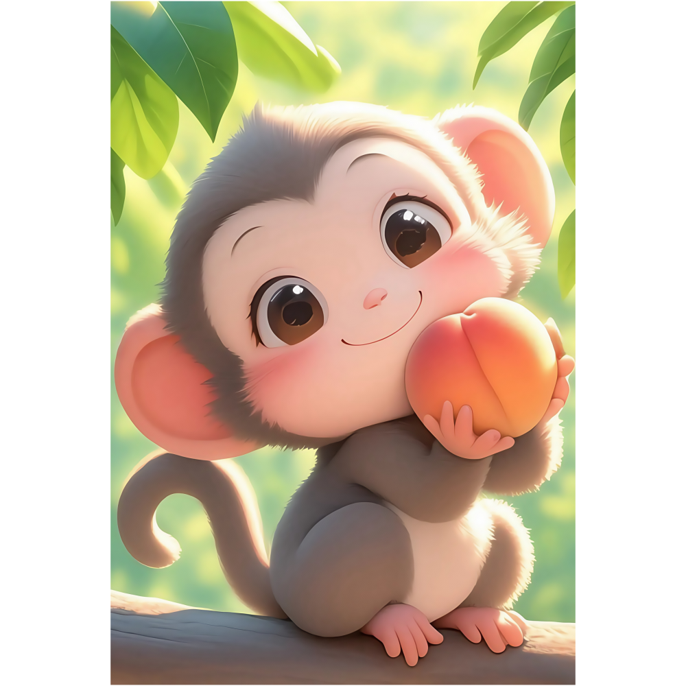 高清可爱猴子摘桃装饰海报客厅卧室宿舍室内墙面贴画壁纸自粘贴