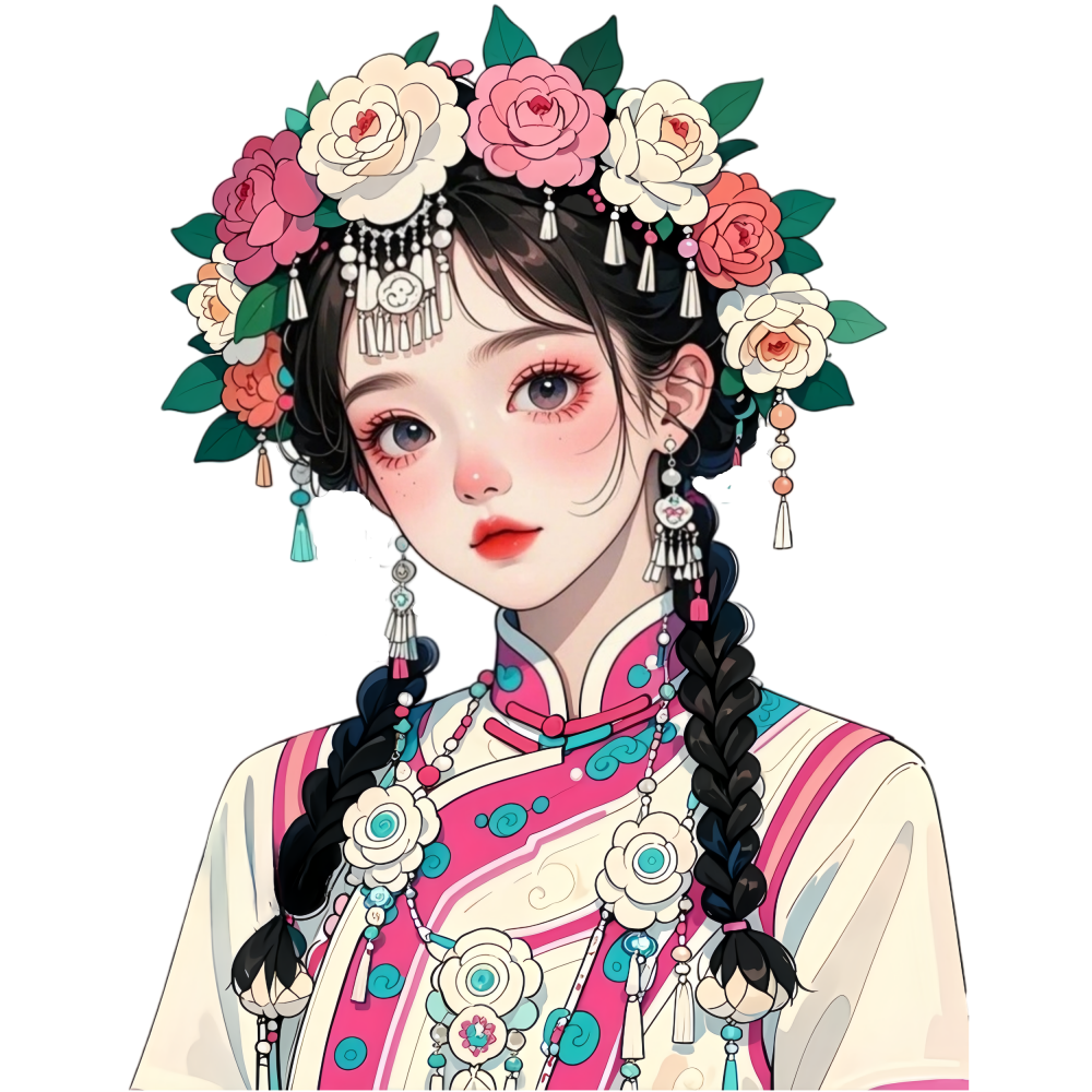 超美少数民族簪花女贴纸卧室宿舍冰箱行李密码箱装饰自粘贴画防水图片