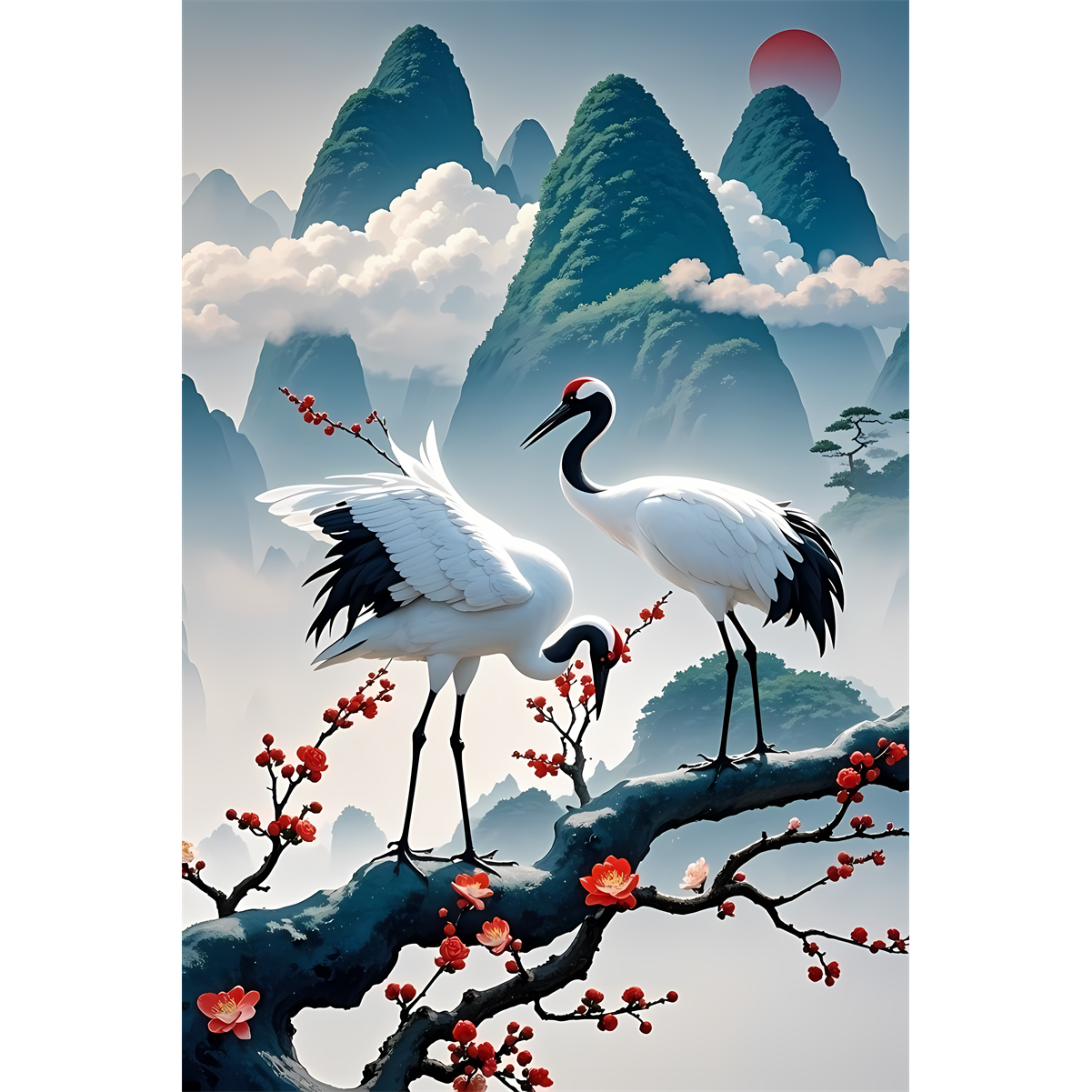 两只仙鹤海报客厅卧室浴室出租房室内墙面吉祥动物贴画防水自粘贴,家居饰品,软装墙贴,淘宝优惠券,粉丝福利购,淘宝优惠卷