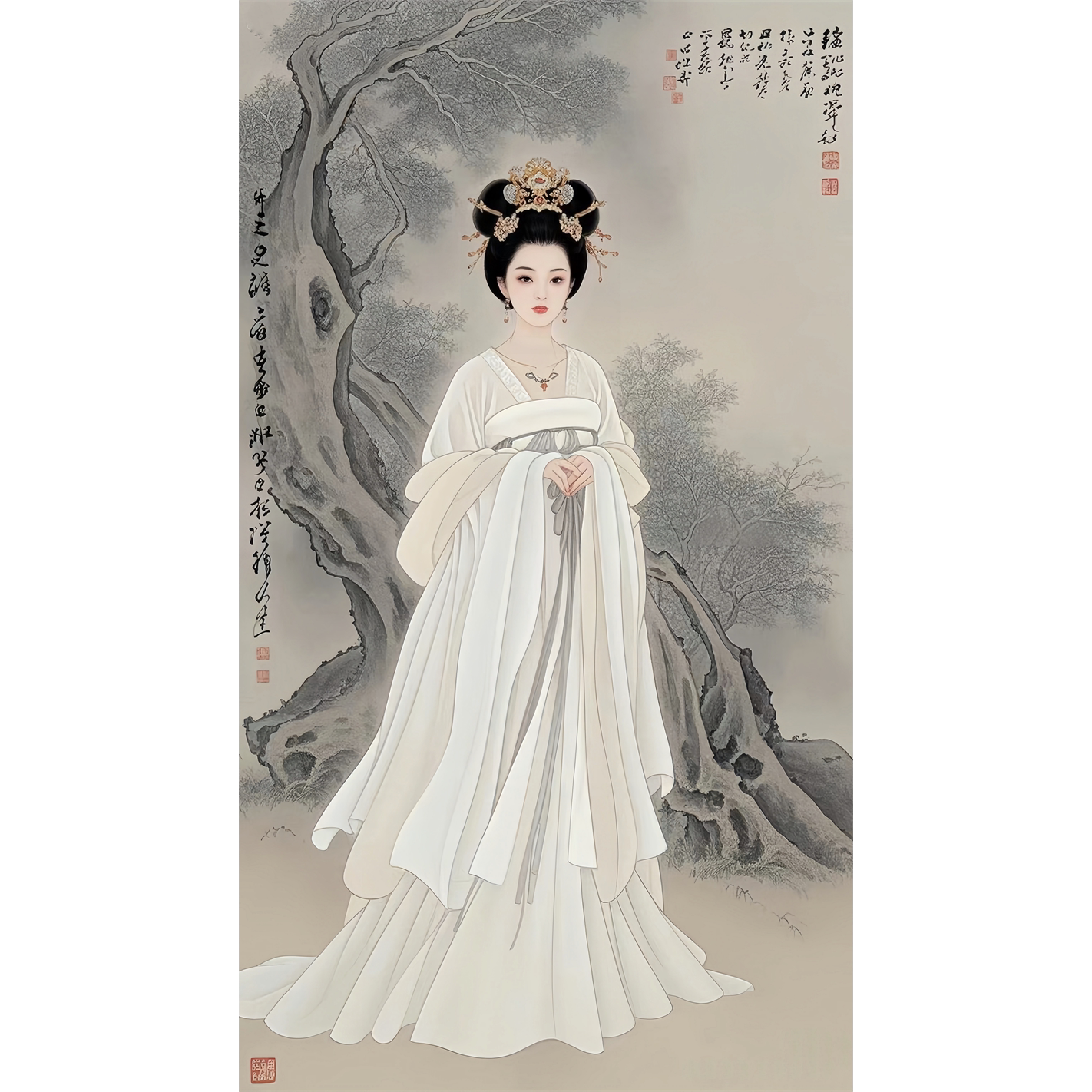 古代传统仕女海报客厅卧室书房茶室墙面装饰古风美人贴画防水自粘
