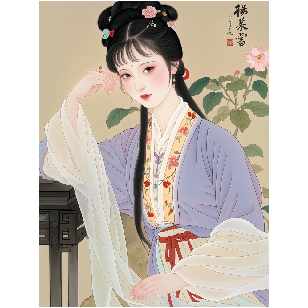 超美林黛玉国画风格海报客厅卧室茶室走廊过道装饰自粘贴纸画中式