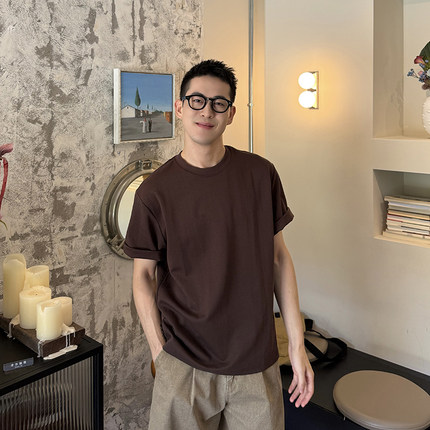 王几又 圆领纯色短袖T恤男基础款夏季新款韩版简约宽松休闲百搭