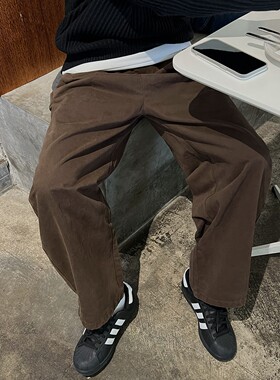 王几又 美拉德美式复古水洗直筒休闲裤男百搭宽松春秋款咖色裤子