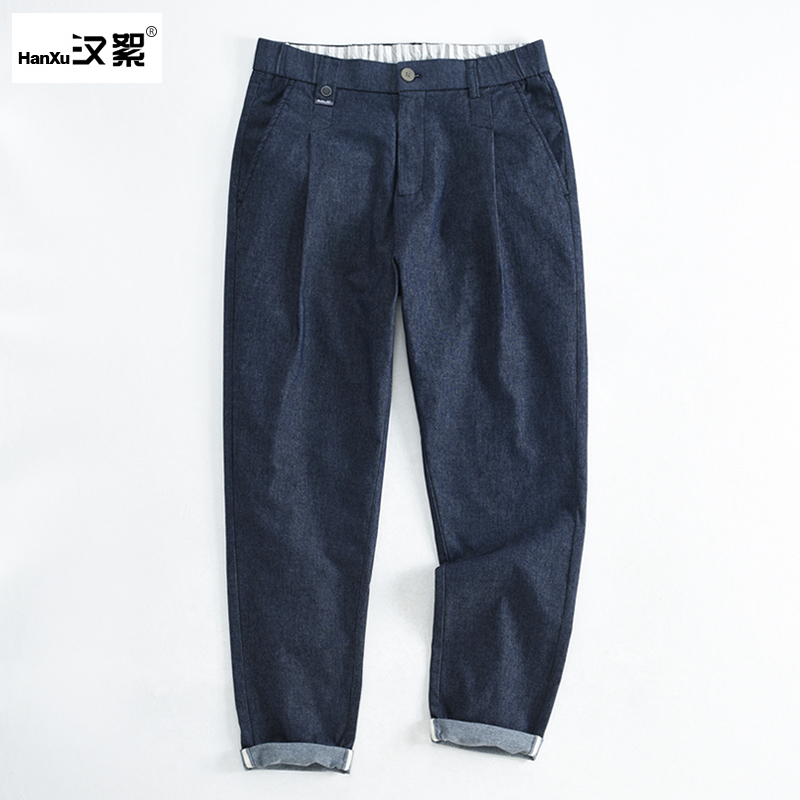 汉絮薄款斜纹棉原色牛仔长裤男士夏季休闲直筒裤男百搭小锥裤子潮