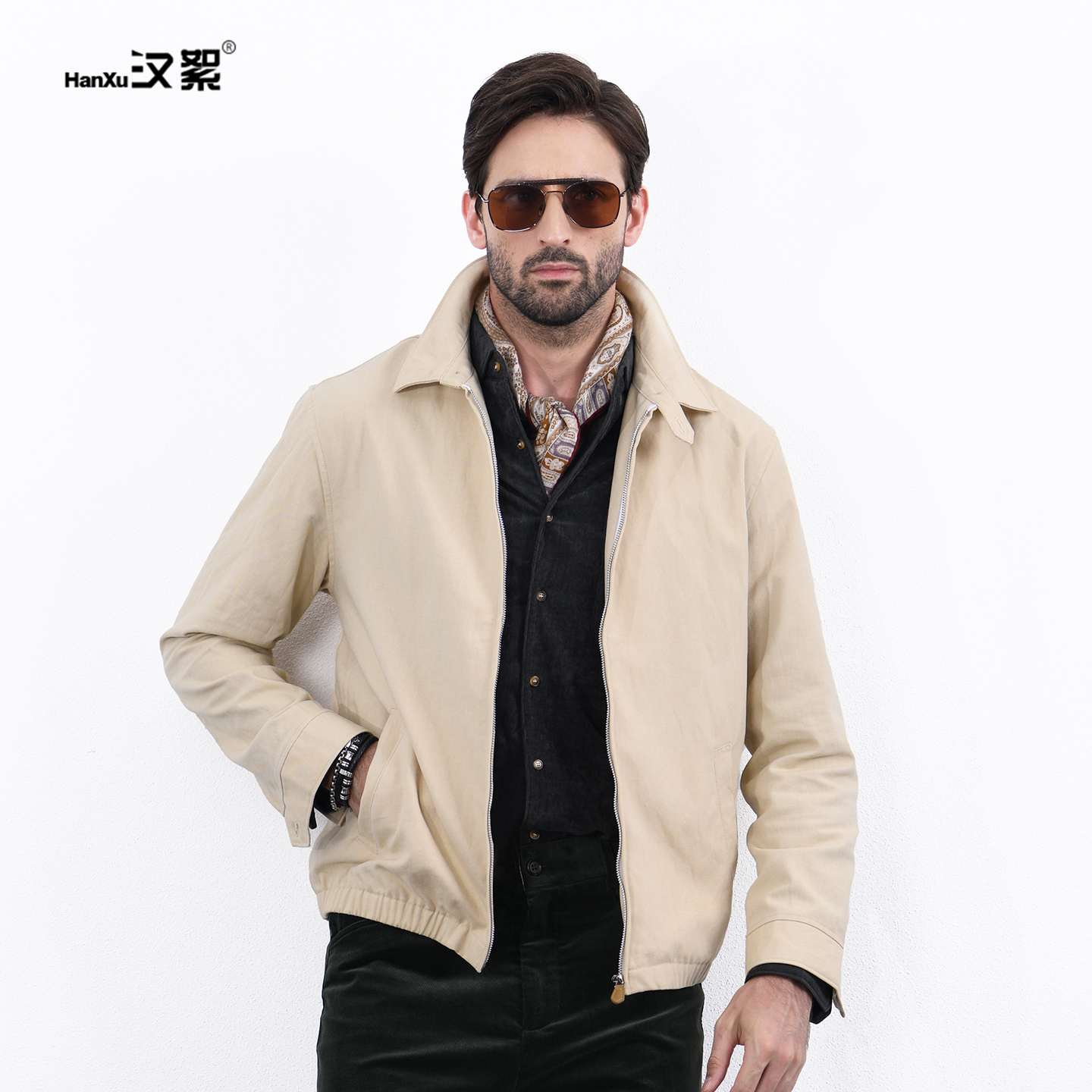 莱赛尔天丝棉哈灵顿翻领夹克外套