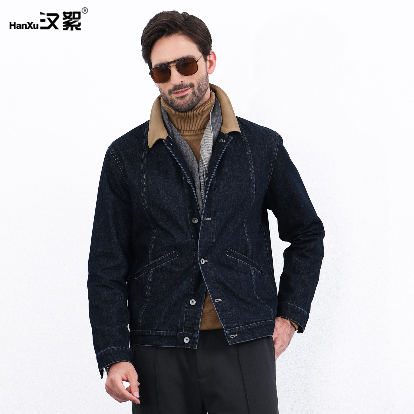 仿麂皮领老钱风纯棉牛仔夹克外套