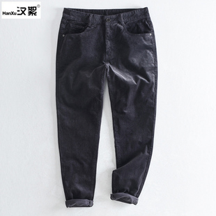 弹力棉直筒裤 汉絮秋冬款 纯色加厚条绒长裤 子男士 复古灯芯绒休闲裤