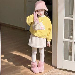 女童半身裙秋冬2025羊羔绒加绒加厚短裙半裙冬装儿童冬季包臀裙子