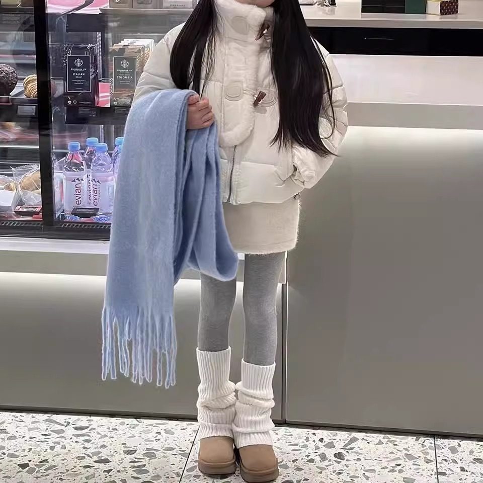 米白色绒毛加绒加厚半身裙女童秋冬新款高腰包臀裙子短款A字裙裤9