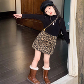 女童半身裙裤 磨毛包臀裙潮 豹纹毛呢裙宝宝休闲韩版 秋冬款 儿童短款