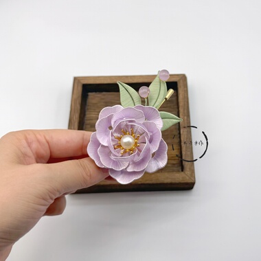 原创缠花牡丹胸针成品diy材料包紫色百搭优雅文艺复古送礼有教程