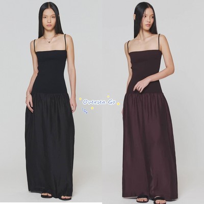 现货 韩国 amomento 2025新款 法式复古收腰显瘦吊带连衣裙长裙