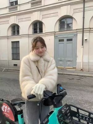 现货 OUNCE 新款皮草 韩系洋气百搭翻领暗扣毛茸茸保暖大衣外套女