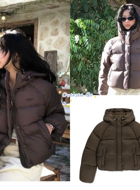 现货 marithe fever同款 韩系休闲百搭保暖短款连帽羽绒服外套女