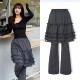 现货韩国flareup 女 裙裤 26新款 学院风假两件松紧腰木耳边休闲裤