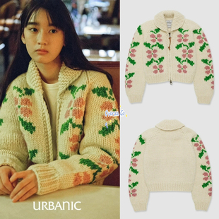 现货 urbanic30 2024新款 圣诞系列复古花朵翻领针织开衫外套毛衣