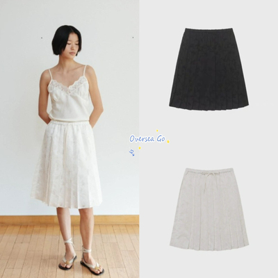 onnuk同款提花抽绳半身裙百褶裙