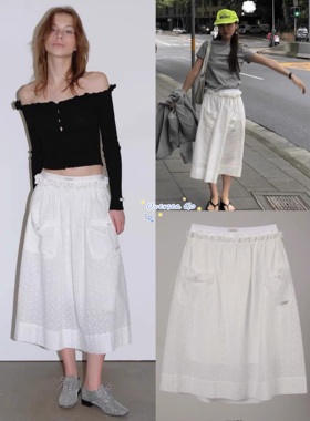 现货 overdue flair 2024春夏新款 荷叶边白色缕空抽绳口袋半身裙