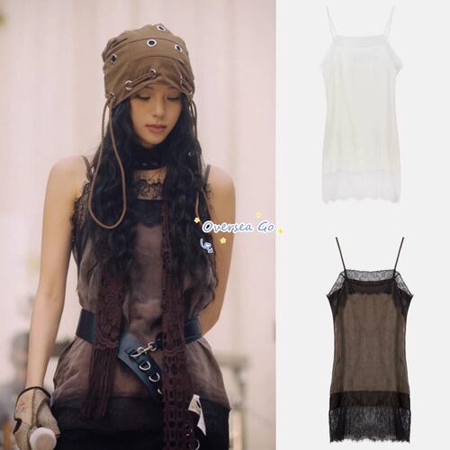 欧阳娜娜同款蕾丝拼接吊带连衣裙