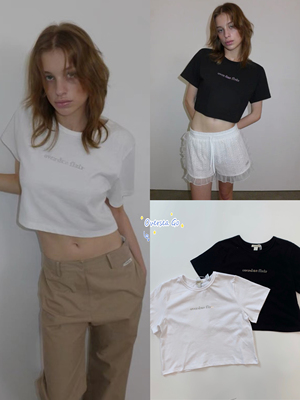 水钻字母装饰纯棉简约短袖T恤