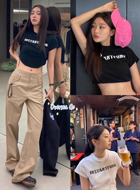 现货 INSTANTFUNK 朴彩英 Jennie款同款 字母印花圆领短袖T恤女