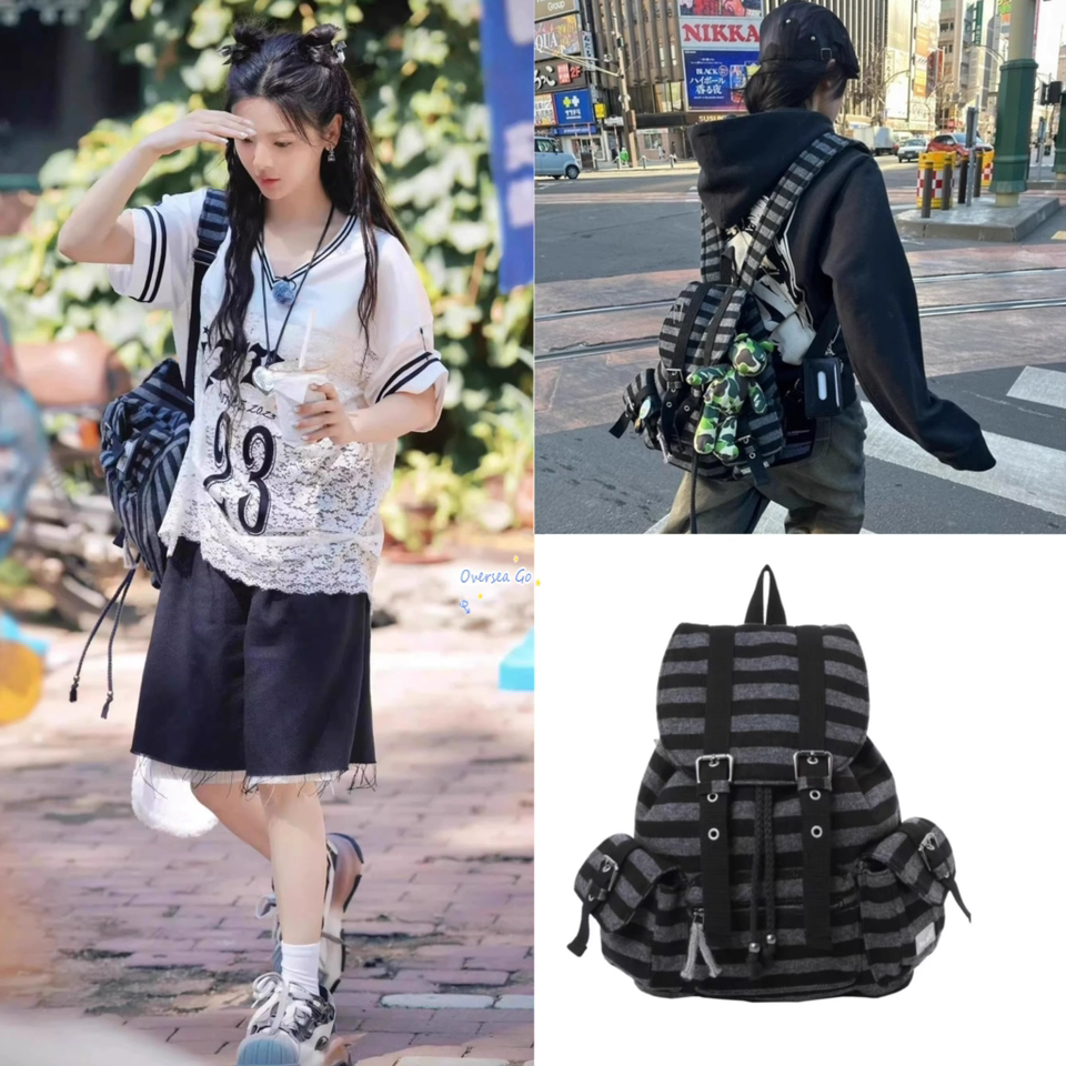 双肩背包条纹章若楠杨超越同款