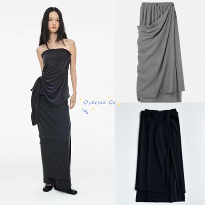 分层垂褶高级感低腰半身裙长裙