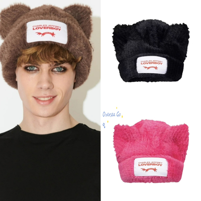 绒线帽猪猪猫耳朵毛绒帽子