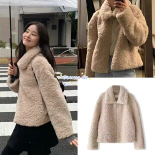 现货ounce 25秋冬新款羊羔毛洋气软糯翻领拉链皮毛一体大衣外套女