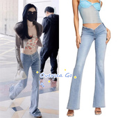 I.AM.GIA 虞书欣同款 复古紧身做旧V字腰喇叭牛仔裤 现货 长裤 女