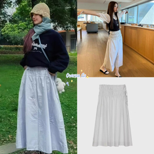 现货 monoha 赵露思同款 纯色百搭三层抽绳设计褶皱半身裙伞裙女