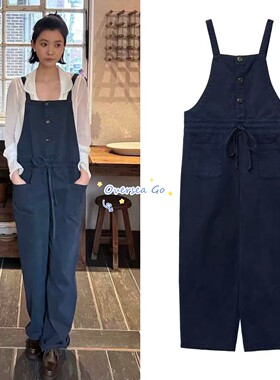 已订现货 Viaplain 26新款 通勤宽松休闲抽绳连体裤直筒背带裤女