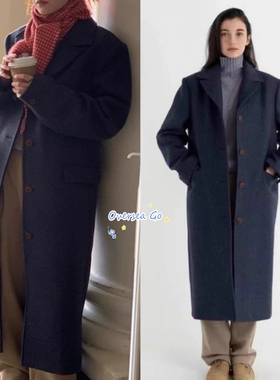折扣现货 lerobe 2024新款 复古翻领单排扣中长款毛呢大衣外套女