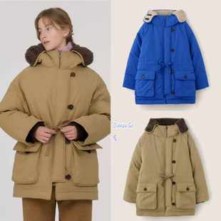 现货 sienne 2024冬季新款韩版百搭加厚毛领收腰连帽羽绒服外套女