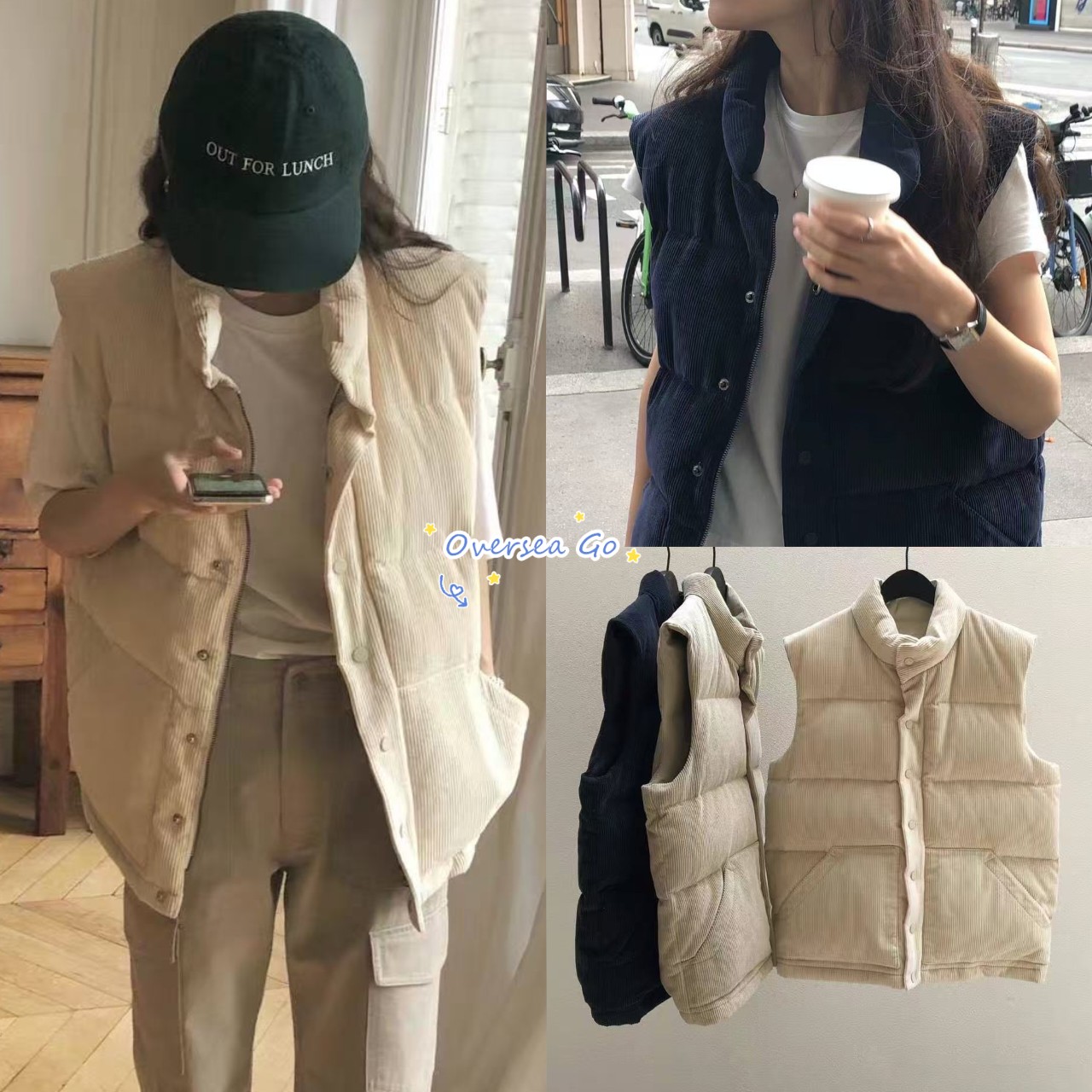 灯芯绒宽松鸭绒羽绒马甲外套女