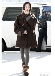 现货韩国eleven 林娜琏同款 复古时尚美拉德牛角扣毛呢大衣外套女