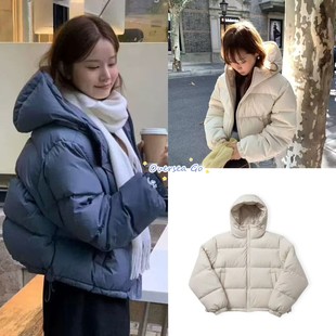 甜美纯色保暖鸭绒连帽羽绒服外套女 新款 现货韩国ounce 25冬季