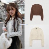 韩国The barnnet八奶26春季 新款 现货 复古麻花针织开衫 毛衣外套女