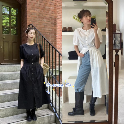 衬衫连衣裙棉圆领单排扣