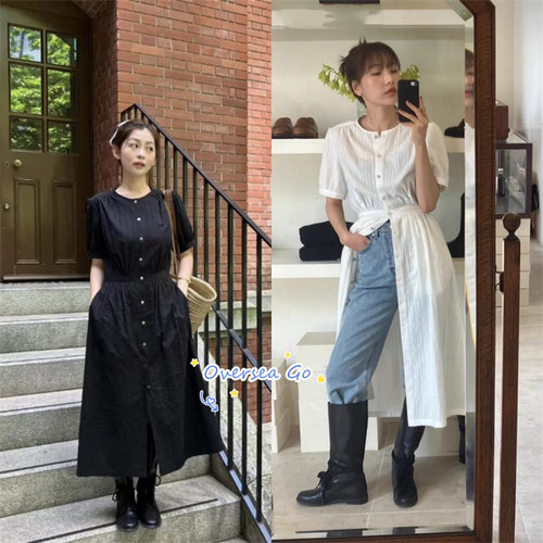 衬衫连衣裙棉圆领单排扣